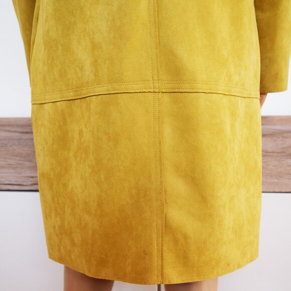 Philosophy Faux Suede Leather Mustard Open Front Coat with Pockets - Picture 8 of 14